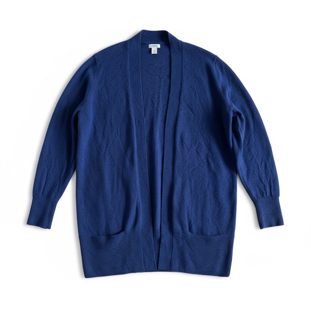LL Bean Cashmere Cardigan Plus Size Open Sweater Blue Long Sleeve 1X